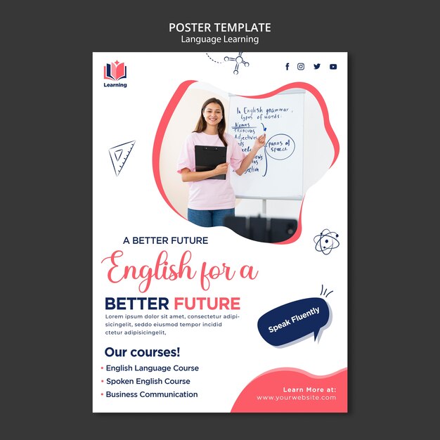 Language classes vertical poster template with abstract design