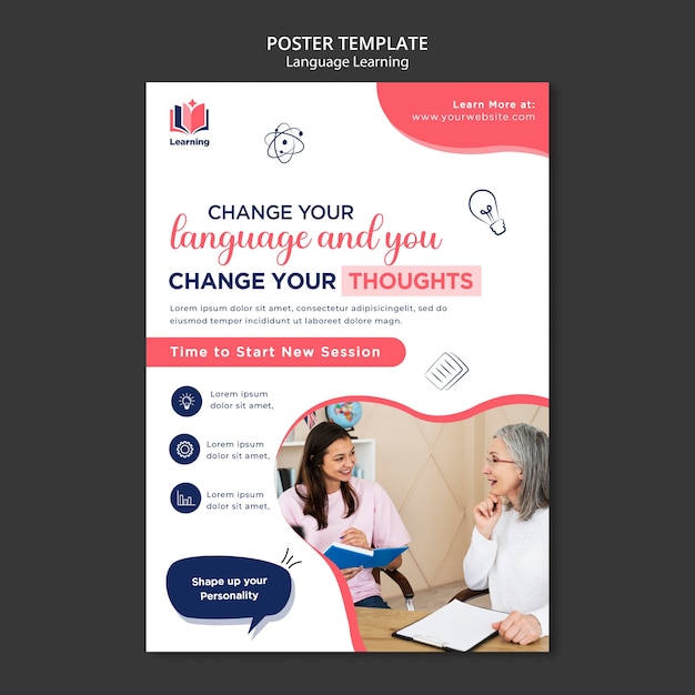 Language classes vertical poster template with abstract design