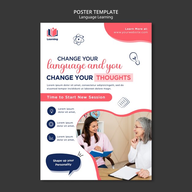 Language classes vertical poster template with abstract design