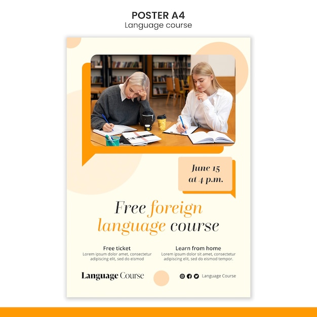 Language classes vertical poster template with circles design