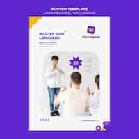 Free PSD language courses and sign language vertical poster template with abstract shapes