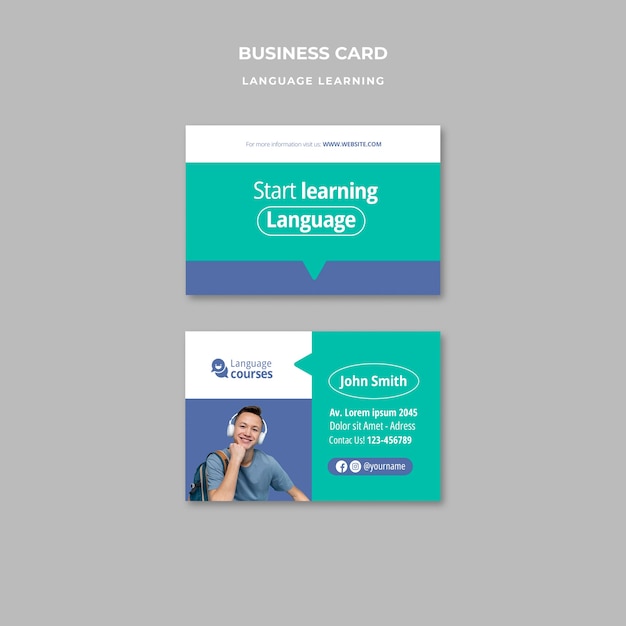 Free PSD language learning  business card template