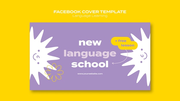 Free PSD language learning classes social media cover template