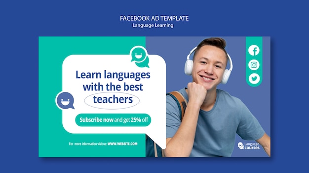 Free PSD language learning facebook template