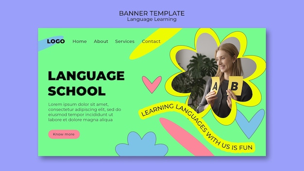 Free PSD language learning horizontal banner template