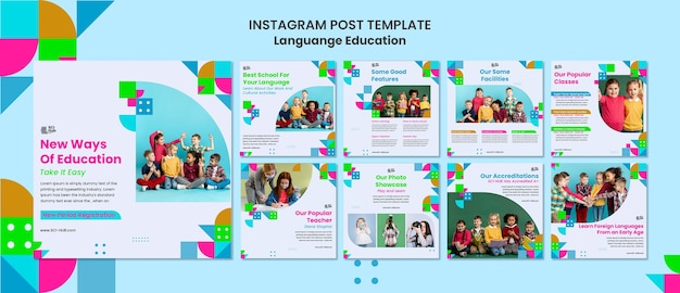 PSD gratuito post di instagram per l'apprendimento delle lingue