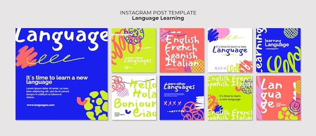 PSD gratuito post di instagram per l'apprendimento delle lingue