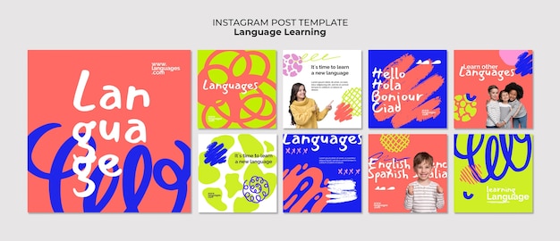 PSD gratuito post di instagram per l'apprendimento delle lingue