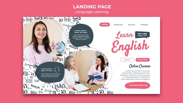 Language learning landing page design template