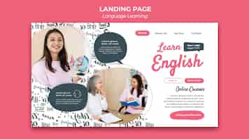 Free PSD language learning landing page design template