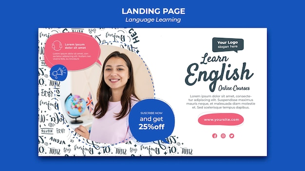 Language learning landing page design template