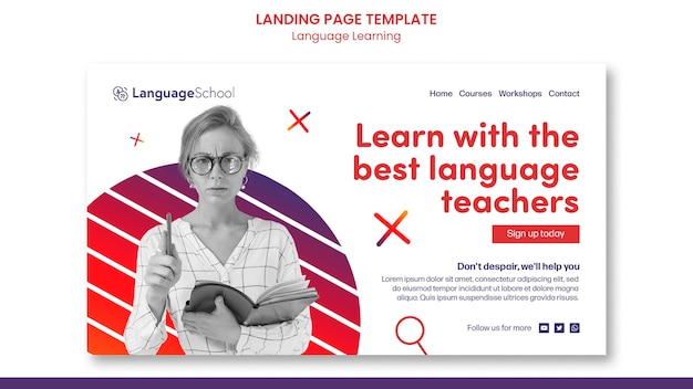 Free PSD language learning landing page template