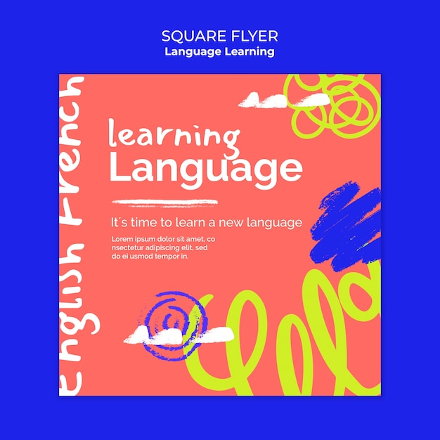 Free PSD language learning square flyer template