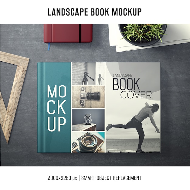 無料PSD lanscapeブックモックアップ