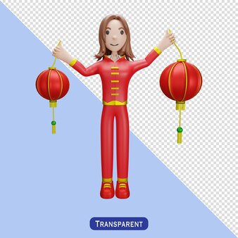 Lantern with woman chinese dress in 3 d style