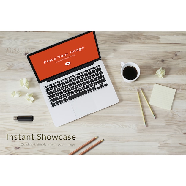 Laptop on Desk Mockup Free PSD – Download Now
