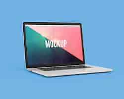 Free PSD laptop on blue background mock up