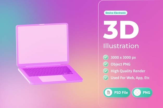 Бесплатный PSD Электронное устройство ноутбука 3d иллюстрация