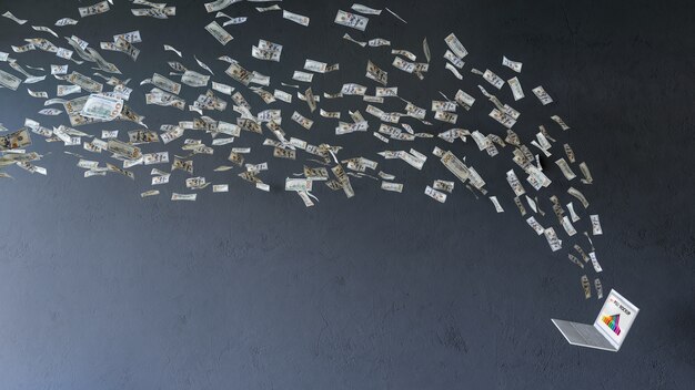 Download Smartphone mockup with dollar bills flying towards it | Premium PSD File