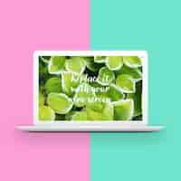 Free PSD laptop two toned background mock up