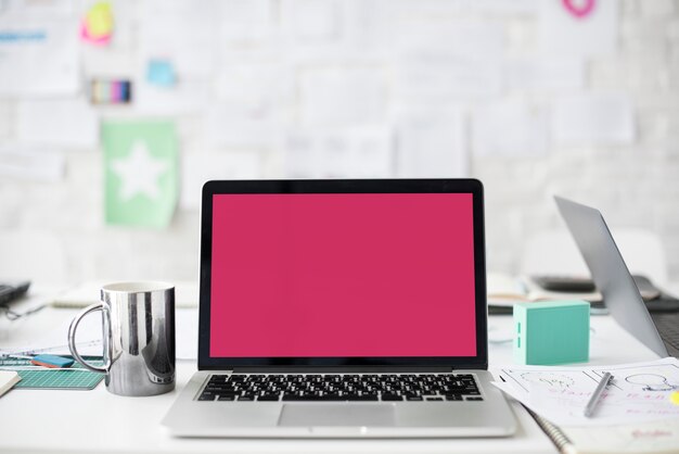 A laptop with a red screen