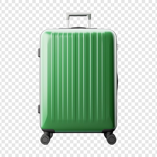 Large green suitcase with wheels and handle isolated on transparent background