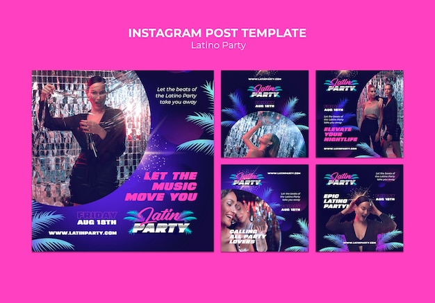 Free PSD latino party instagram posts template