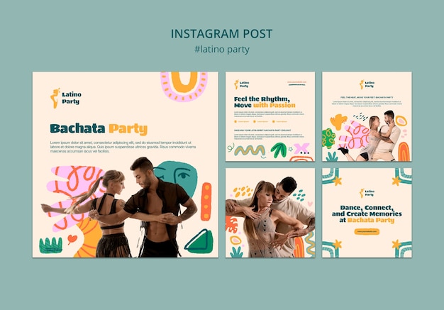 PSD gratuito modello di post di instagram per feste latine