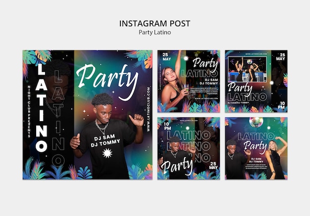 Free PSD latino party instagram posts template