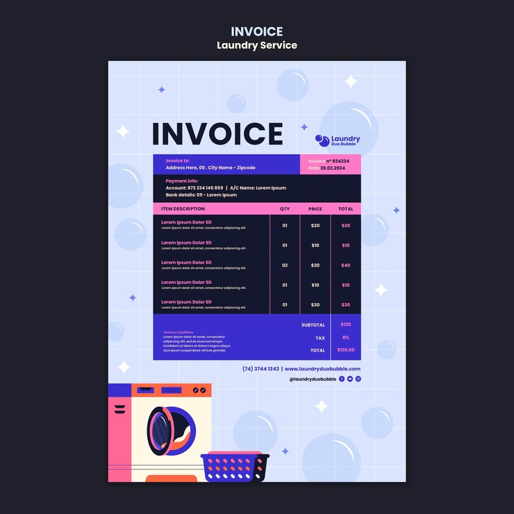 Free PSD laundry service invoice  template