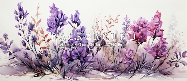 Free PSD lavender and iris flowers on a white background