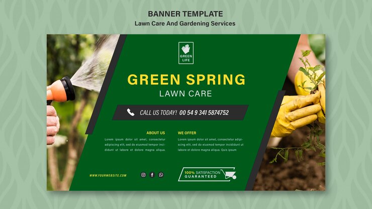 Free PSD lawn care concept banner template