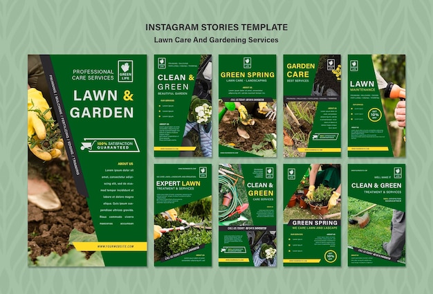 Free PSD lawn care concept instagram stories template