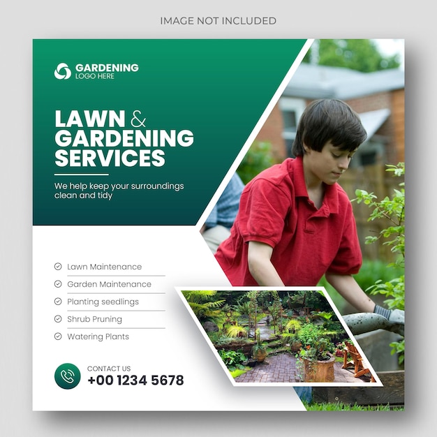 Lawn or gardening service social media post and web banner template Premium Psd