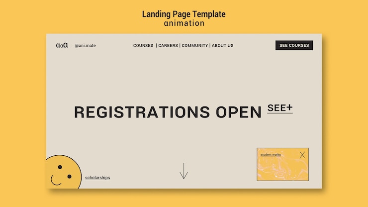Free PSD learn animation landing page template