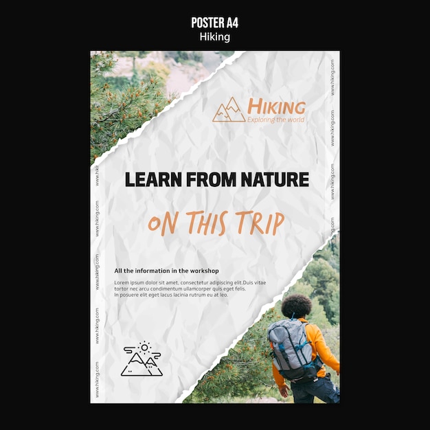 Free PSD learn from nature hiking poster template