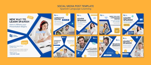 Free PSD learning spanish language social media post