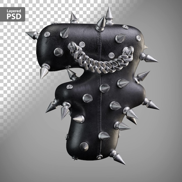 Free PSD leather 3d numbers with metal spikes and chain