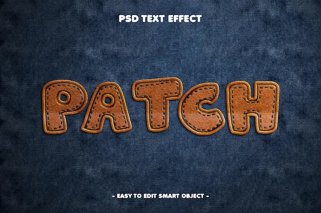 PSD gratuito effetto di testo modificabile su patch di pelle su jeans