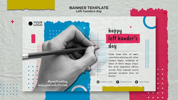 Left handers day concept banner template