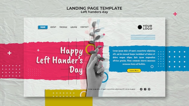 Left handers day concept landing page template