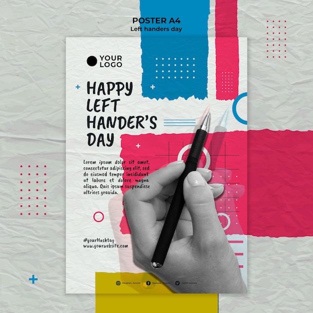 Free PSD left handers day concept poster template