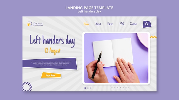 Free PSD left handers day landing page