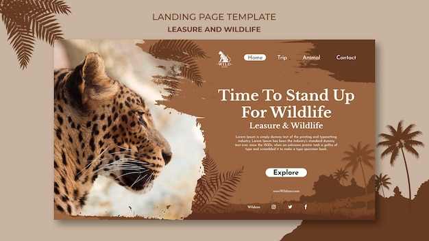 無料PSD レジャーと野生生物のランディングページのデザインテンプレート