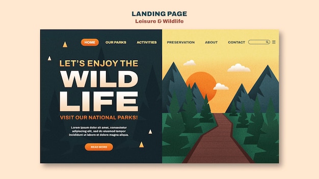 無料PSD 楽と野生生物のランディングページのテンプレート