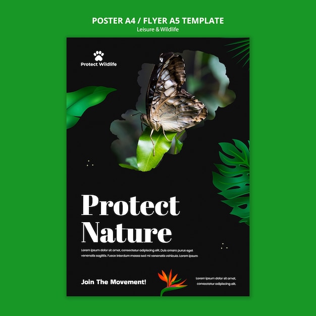 PSD gratuito modello di poster per il tempo libero e la fauna selvatica