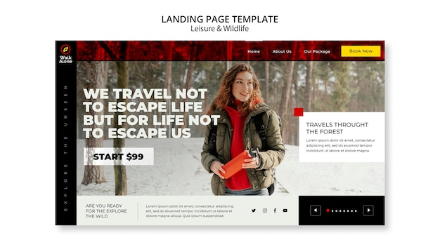 Free PSD leisure and wildlife landing page design template