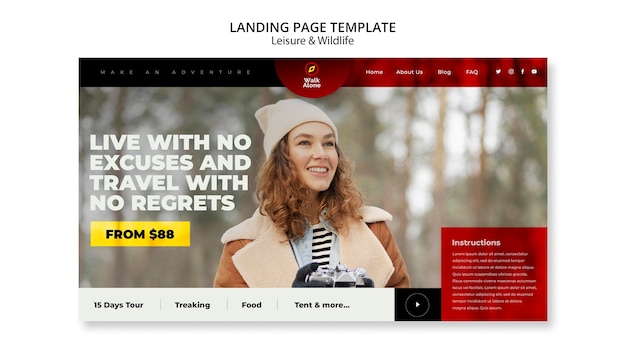 Leisure and wildlife landing page design template