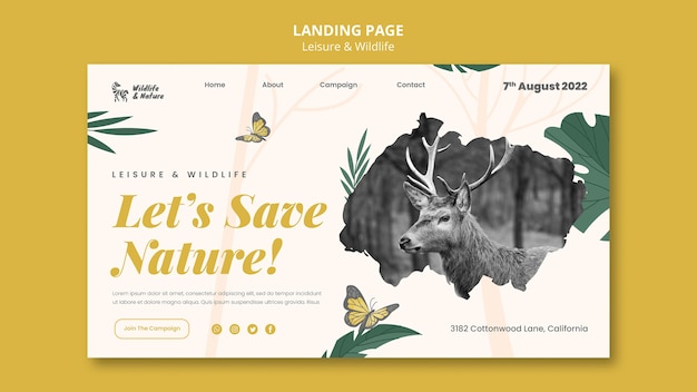 Free PSD leisure and wildlife landing page template