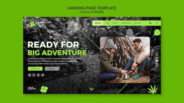 Free PSD leisure and wildlife landing page template